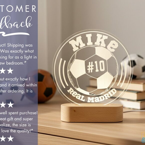 Soccer Player Night Light – Personalized LED Sports Room Decor - Picture 7 of 8